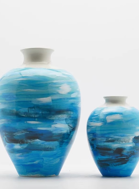 现代新中式创意陶瓷水墨花瓶摆件