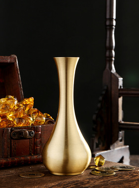 黄铜玉净瓶家居装饰工艺品摆件复古办公室桌面客厅插花观赏品