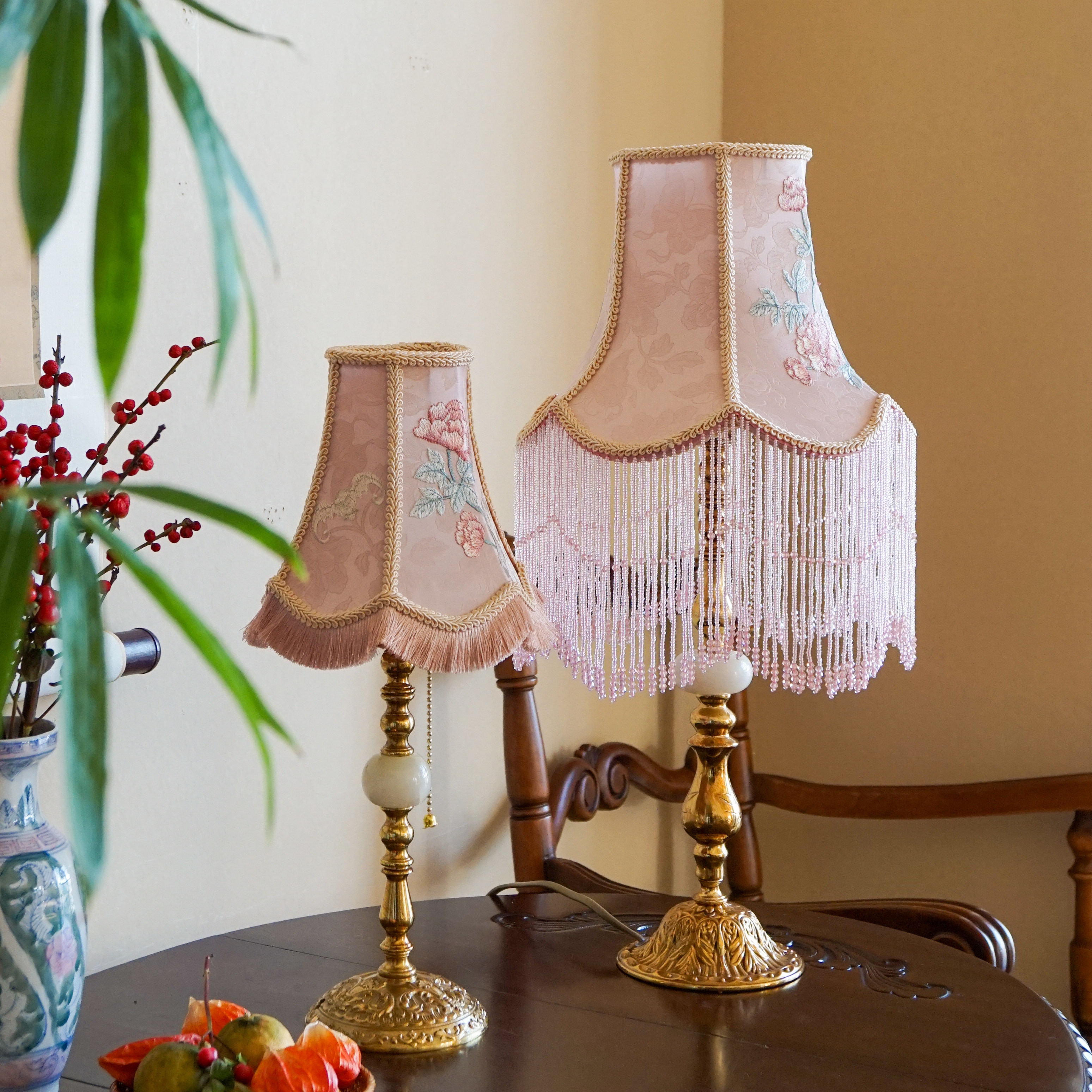 物几原创 新中式牡丹游园法式中国风黄铜中古vintage少女床头台灯