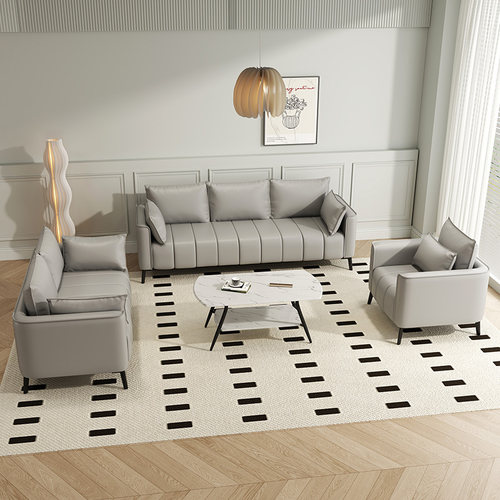 现代简约北欧出租房客厅休息区名宿酒店接待洽谈双人三人沙发皮艺 - 图0