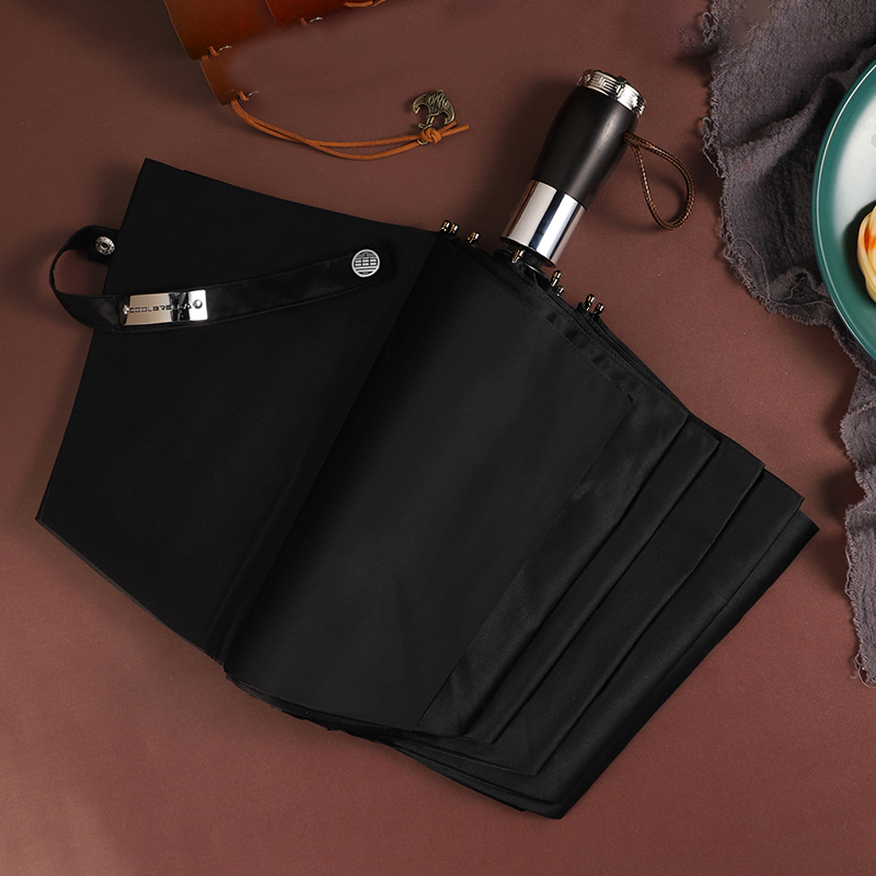 全自动檀木手柄自动开收雨伞三折伞王曲二原创设计伞晴雨两用八骨 - 图2