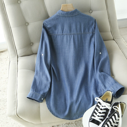 Сексуальная осенняя мягкая комфортная джинсовая рубашка для отдыха, по фигуре