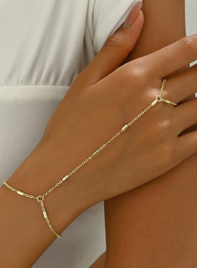 复古几何金属连指手链跨境爆款手戒一体链简约时尚手饰品厂家直销