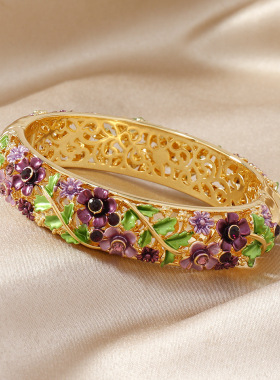 韩版手镯景泰蓝民族风饰品女镂空纯手制彩绘合金镯子服装配饰手链