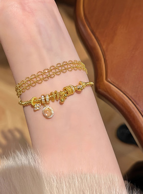 日本品质龙心四叶花沙金盘缠水沫玉手链轻奢高级感手串女生新中式