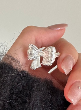 sweetbones925银重工磨砂蝴蝶结戒指精致甜心开口戒