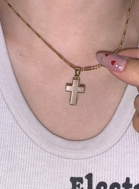 sweetbones辣妹贝母十字架金色吊坠项链复古甜心饰品