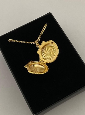 sweetbones可开合贝壳项链相册金色复古