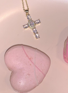 sweetbones辣妹锆石十字架项链金色爆闪ins欧美饰品