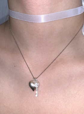 sweetbones通体纯银爱心项链钥匙复古甜心饰品