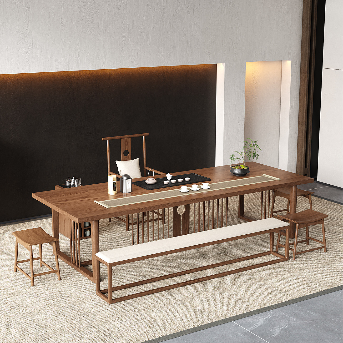 新中式实木大板茶桌椅组合宋代美学禅意茶室家用办公室接待泡茶台,淘宝优惠券,粉丝福利购,淘宝优惠卷