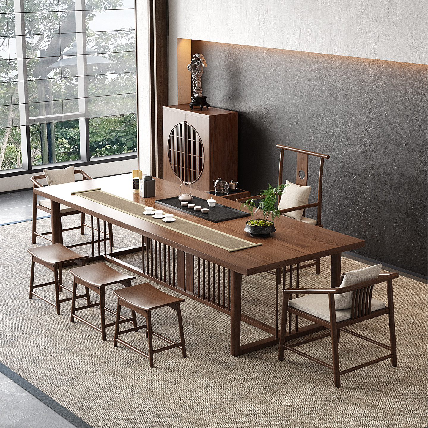 新中式实木大板茶桌椅组合宋代美学禅意茶室家用办公室接待泡茶台,淘宝优惠券,粉丝福利购,淘宝优惠卷