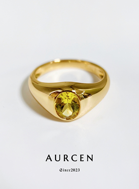 AURCEN翱森·金镏子中性风戒指 男戒 培育黄色蓝宝石 925银镀金