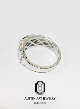 AUSTIN翱森·精工简约中性风戒指 男戒 培育蓝宝石 S925银镀18K金