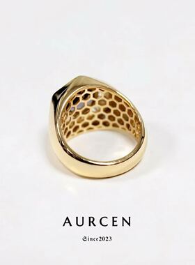 AURCEN翱森·复奢华六角形围镶男戒 培育变色蓝宝石 银镀18K金