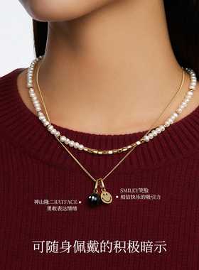 【8折限时秒】KKLUE银镀金黑玛瑙双吊坠多戴法项链叠戴礼物毛衣链