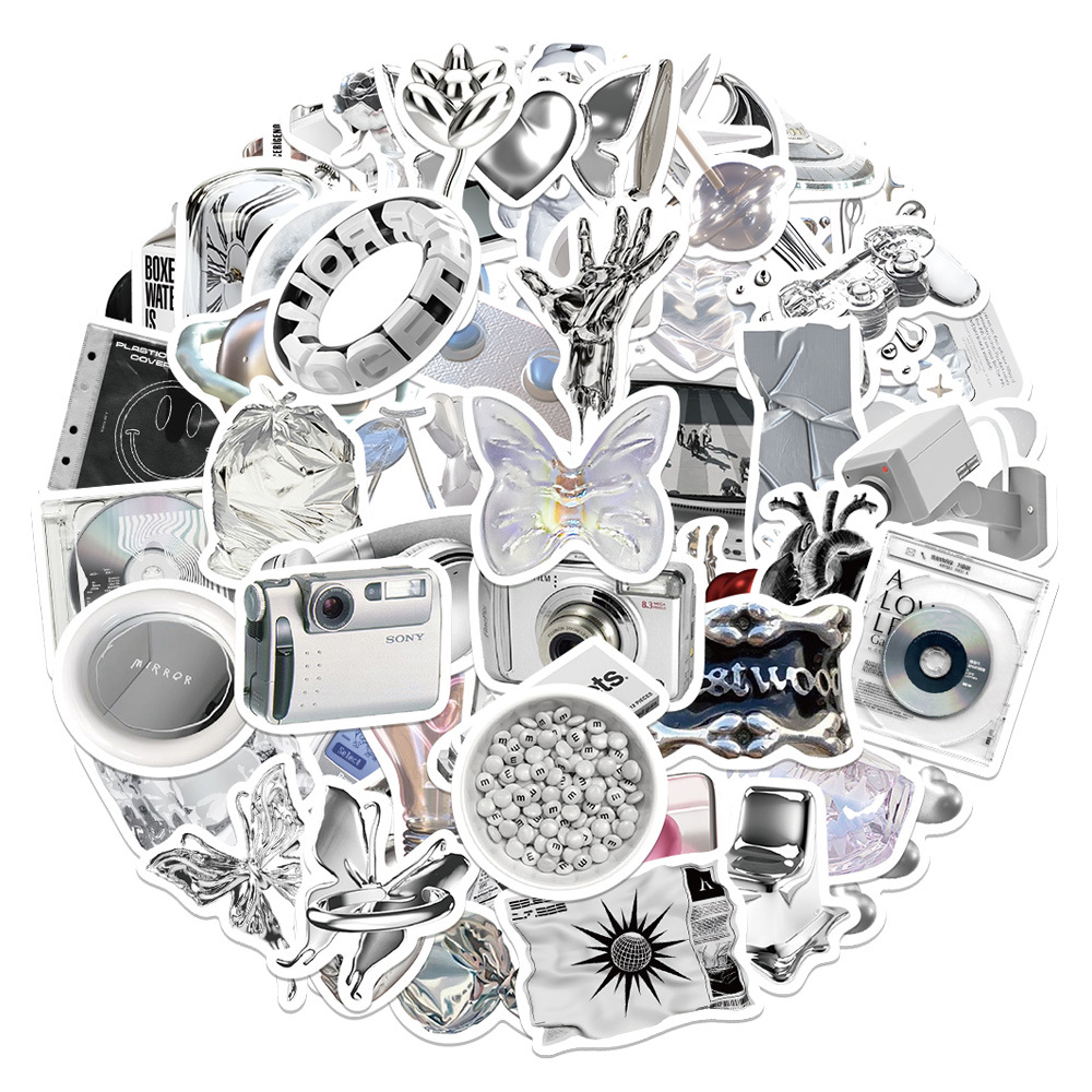 66张ins风简约银色贴纸手机壳手账本电脑iPad水杯装饰防水DIY贴画 - 图3