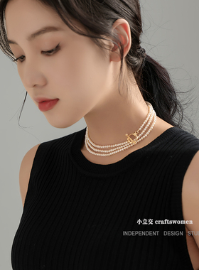 小立交极光天然淡水小珍珠气质毛衣链女小众复古OT扣新款长款项链