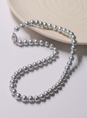小立交正圆银灰色人造珍珠项链