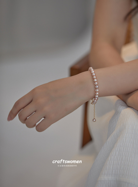 粉紫色天然近圆6mm淡水珍珠手链