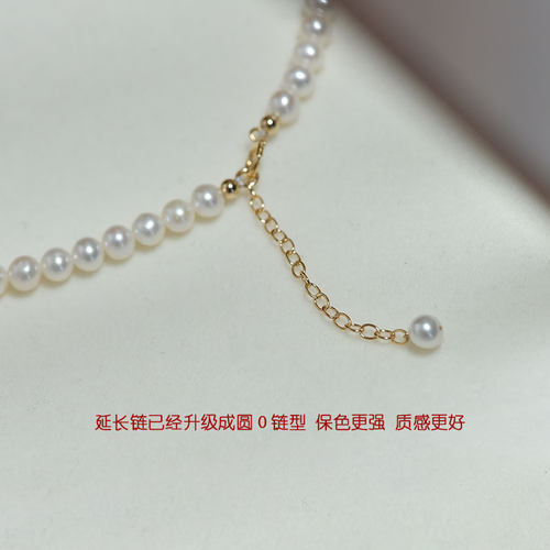 小立交 14K包金5mm天然极光淡水珠珍珠项链女法式复古锁骨链礼物 - 图0