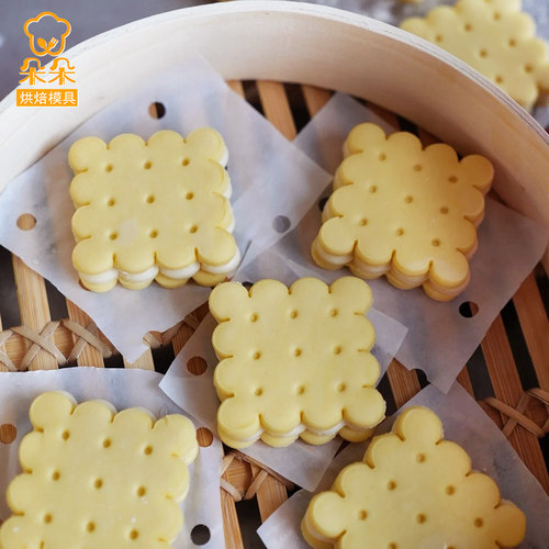 波浪花边简约复古饼干模具圆形夹心按压印花曲奇馒头翻糖饼皮模具 - 图2