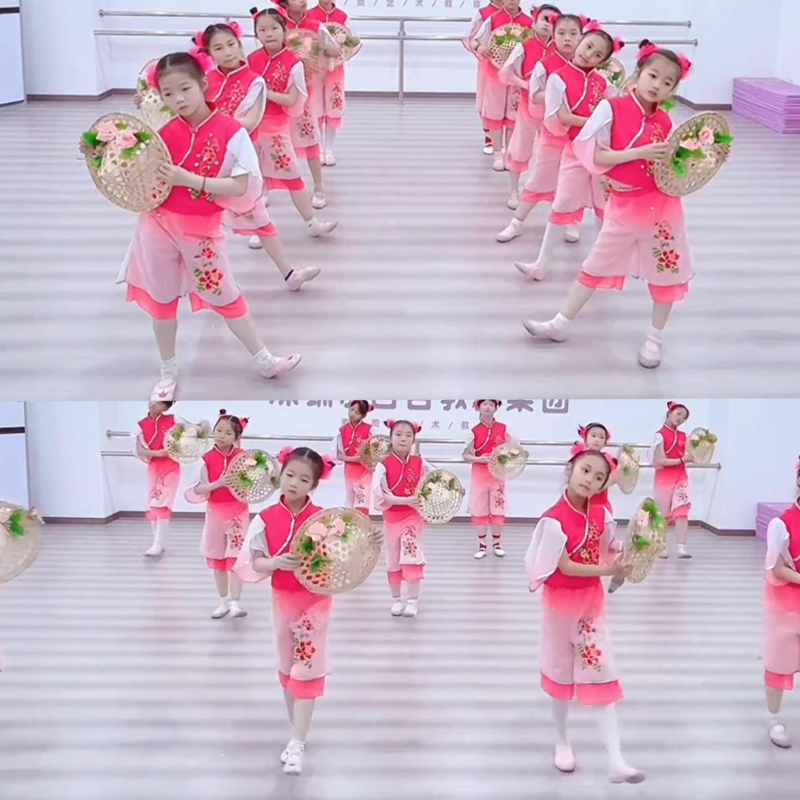 喜雨舞蹈服斗笠道具中国舞女童2025新款儿童演出服秧歌舞表演服装 - 图2