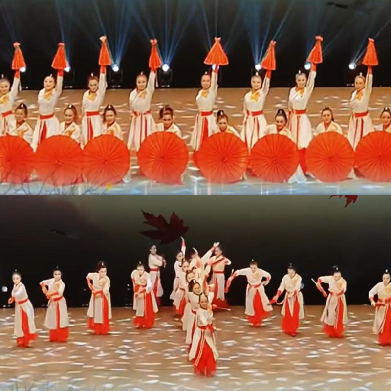 元旦儿童万里山河舞蹈演出服装道具红伞古典舞霍元甲雪龙吟表演服 - 图0