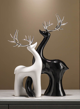 入户玄关福鹿一对摆件陶瓷工艺品