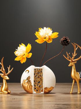 新中式陶瓷花瓶鹿工艺品摆件
