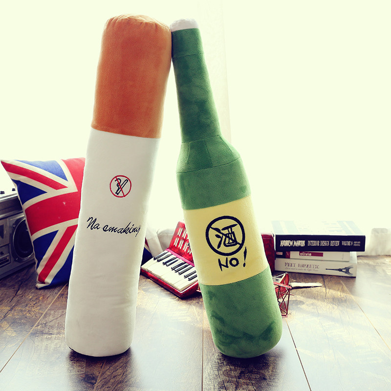 香烟啤酒瓶睡觉夹腿长条枕毛绒玩具 徳创玩具毛绒布艺类玩具