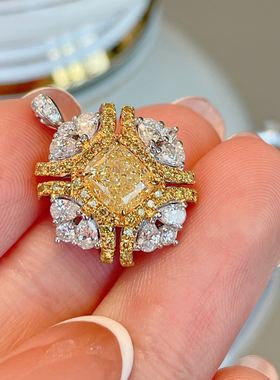 gia宝石克拉黄钻白金指环女戒