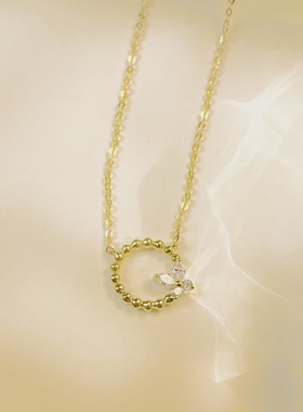 18K金边珠马眼四叶草项链