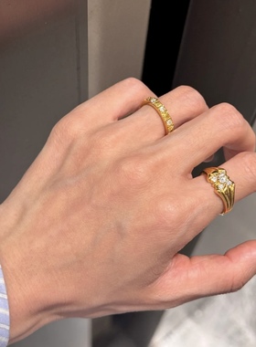 十字架18k金黄金十字花圈钻石戒指