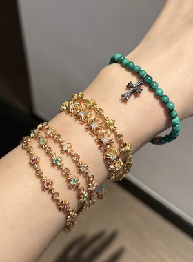 18k金祖母绿heart十字架十字花蓝宝绿宝TinyE plus手链