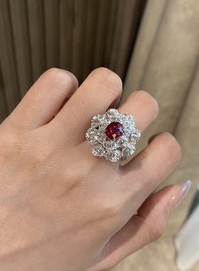 缅甸无烧白金克拉红宝石戒指