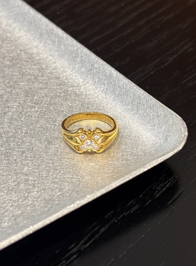 18k金Hearts十字架十字花SKT五钻黄金戒指