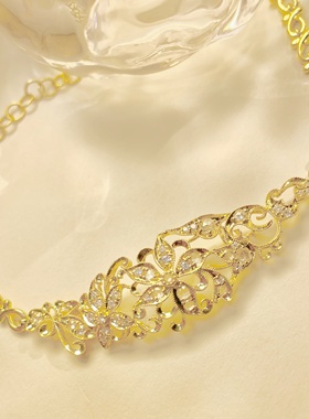 18k金花丝镂空手链镶嵌天然钻石