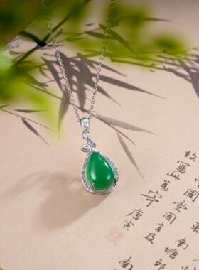 子佩集S925纯银绿玉髓项链