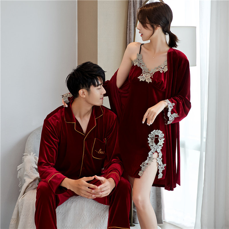 情侣秋冬新款金丝绒性感男新婚晨袍 蕾贝姿睡衣/家居服套装