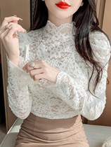 Bubble cuff semi-high lead lace undershirt female autumn dress 2023 New Yangqi Inside Hook Flower Hollowed-out Blouses