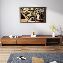 Nordic solid wood TV cabinet Chinese tea table combination suit small family type walnuts Peach Color Telescopic cabinet Living room Background