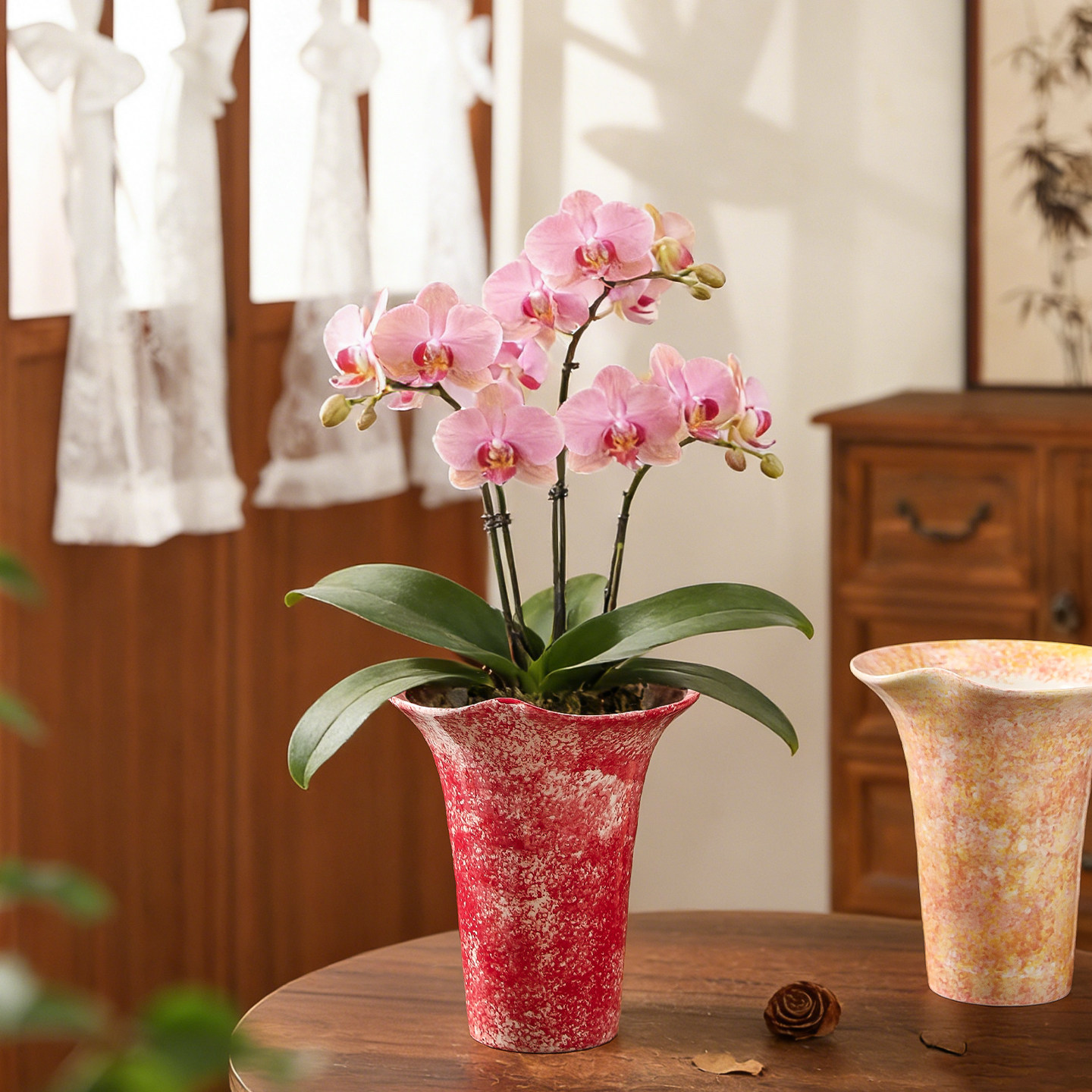 复古禅意陶瓷花盆高档简约荷叶边家用室内装饰摆件蝴蝶兰专用盆栽,淘宝优惠券,粉丝福利购,淘宝优惠卷