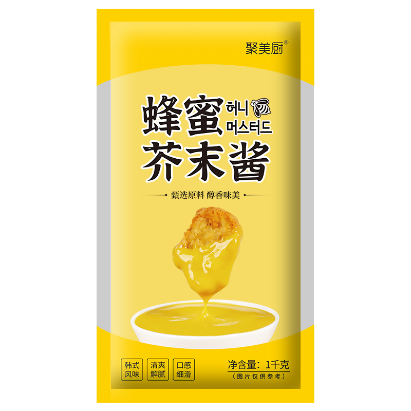 韩式蜂蜜芥末酱1kg商用袋装章鱼丸子寿司炸鸡汉堡专用酱黄芥末酱 - 图3