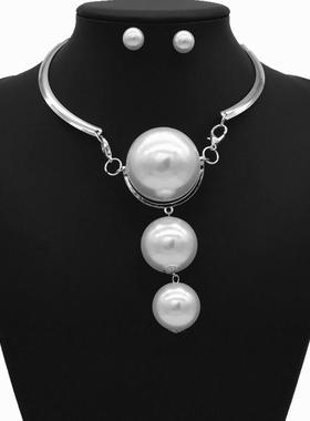 tassel pearl necklace suit jewelry women 欧美夸张大珍珠项链