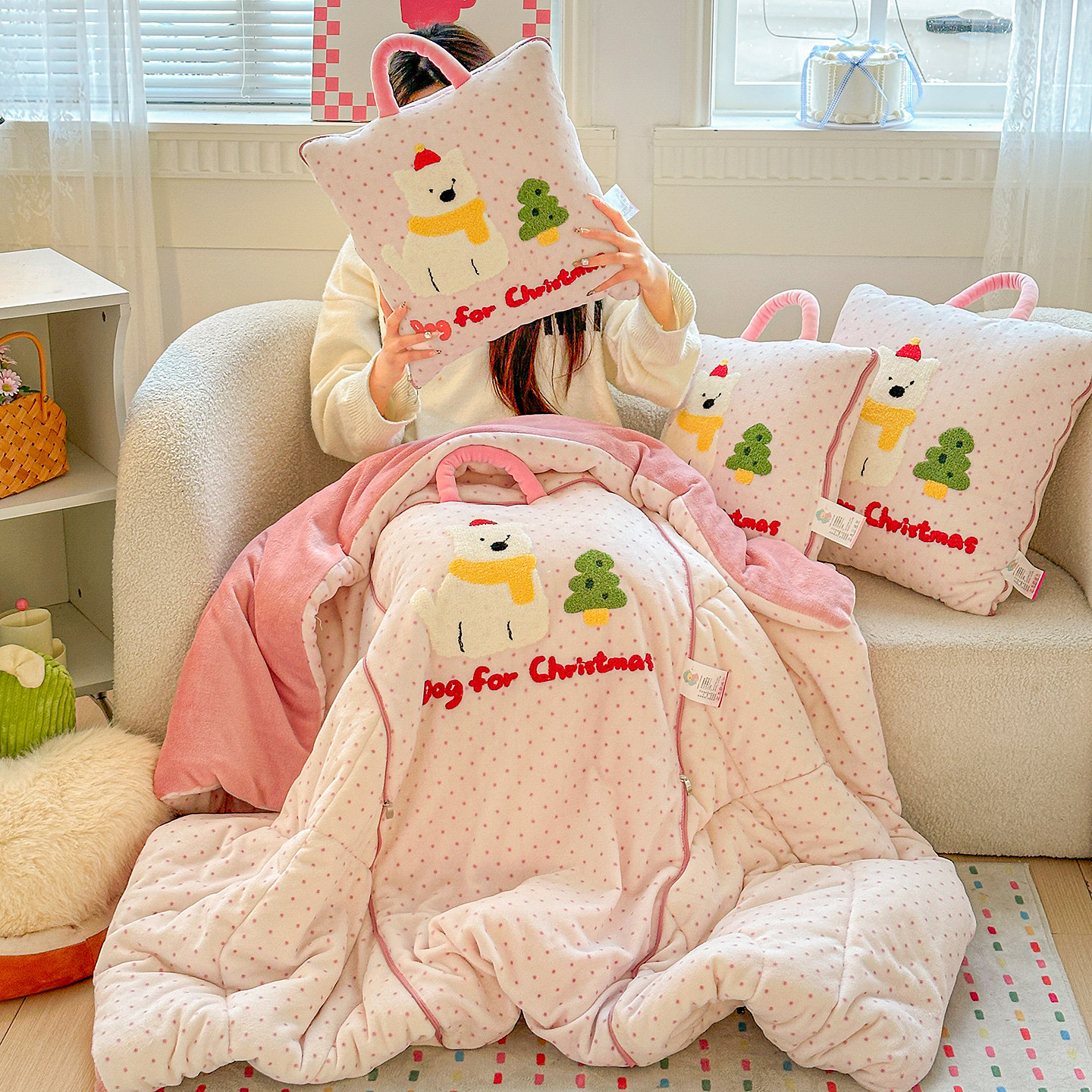 牛奶绒 加厚冬季抱枕车用被子两用2025新款午睡毯子二合一靠枕被,淘宝优惠券,粉丝福利购,淘宝优惠卷