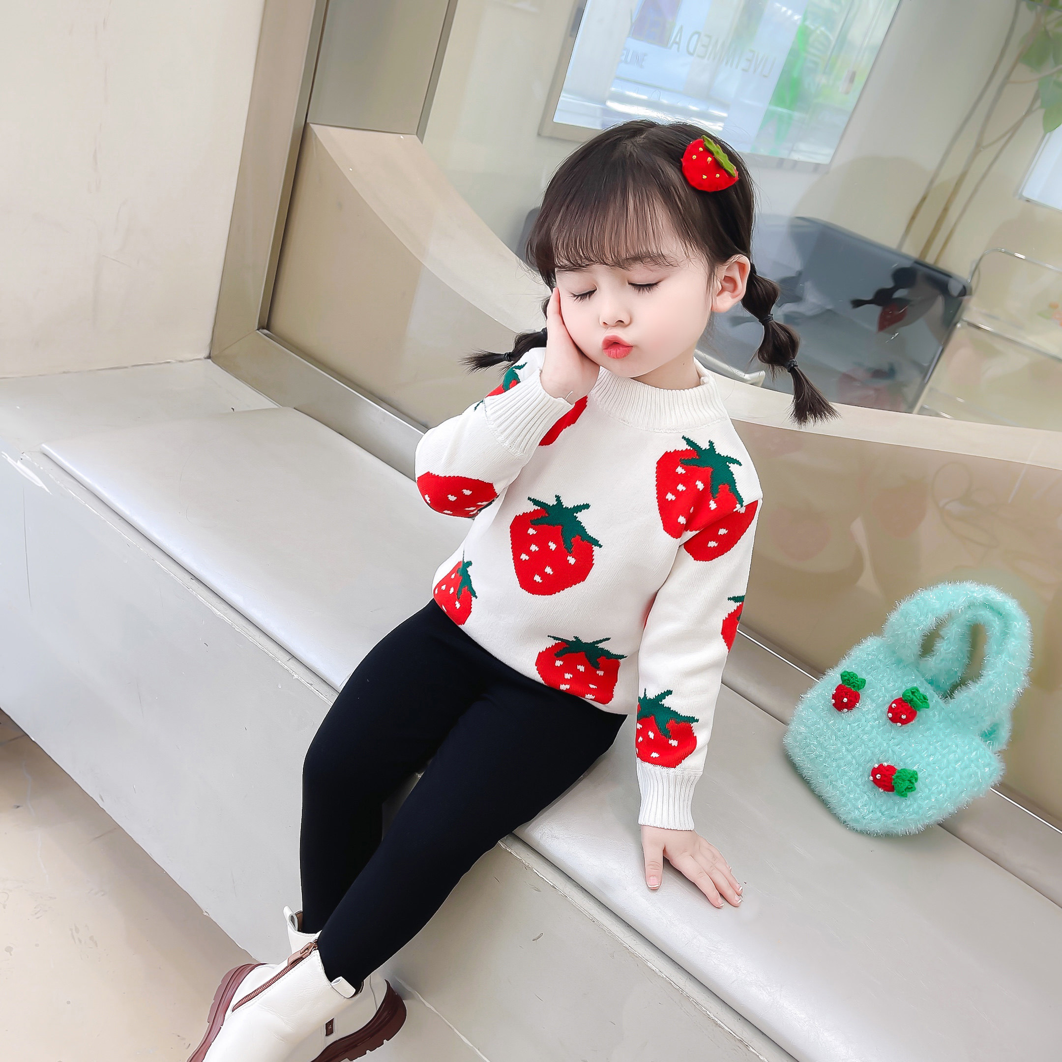 男童女童一体加绒毛衣秋冬款洋气套头毛衣宝宝百搭上衣打底外穿