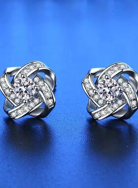 925 Sterling Silver Stud Earrings zircon For Women Fashion E