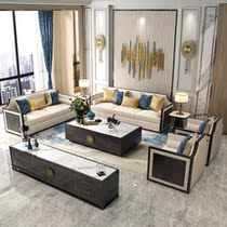 New Chinese Solid Wood Sofa Combination Modern Chinese Living Room Villa Cloth Art Wood Sofa Full Solid Wood Light Lavish Furniture