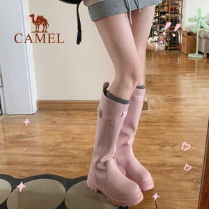 骆驼长靴女款长筒2026夏季新款红色时尚休闲雨靴涉水防滑户外女鞋